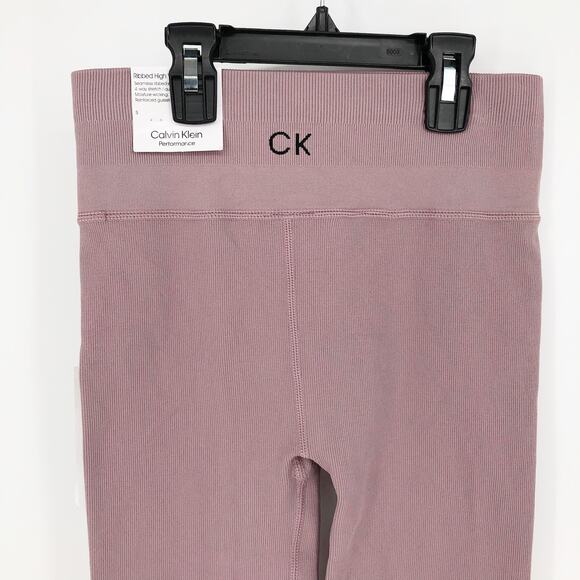 Calvin Klein Womens 7/8 Leggings Small Dusty Pink Stretch High Waist Ribbed NWT - Picture 5 of 10